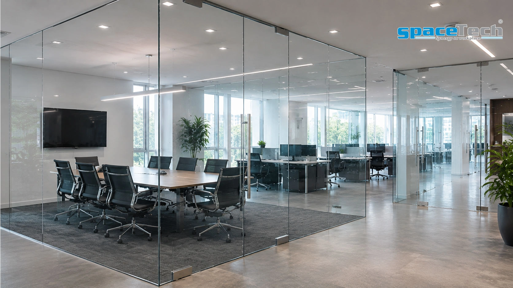 Frameless Glass Partition for Modern Office